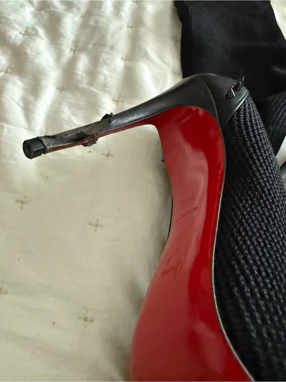 Christian Louboutin Black Stretch Spike Over-the-Knee Boots with Red Soles